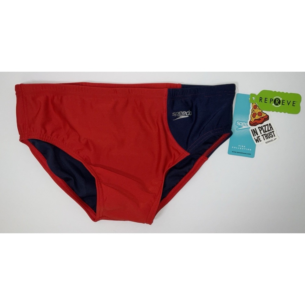 NWT Men's Speedo Vibe Collection Eco Endurance Brief Swim Trunks High Rsk Red 34